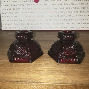 AVON 1876 Cape Cod Collection.  2   candle holders.  Vintage.  Red Glass.
